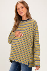 Chartreuse Striped Oversized Crewneck Maternity Long Sleeve Top