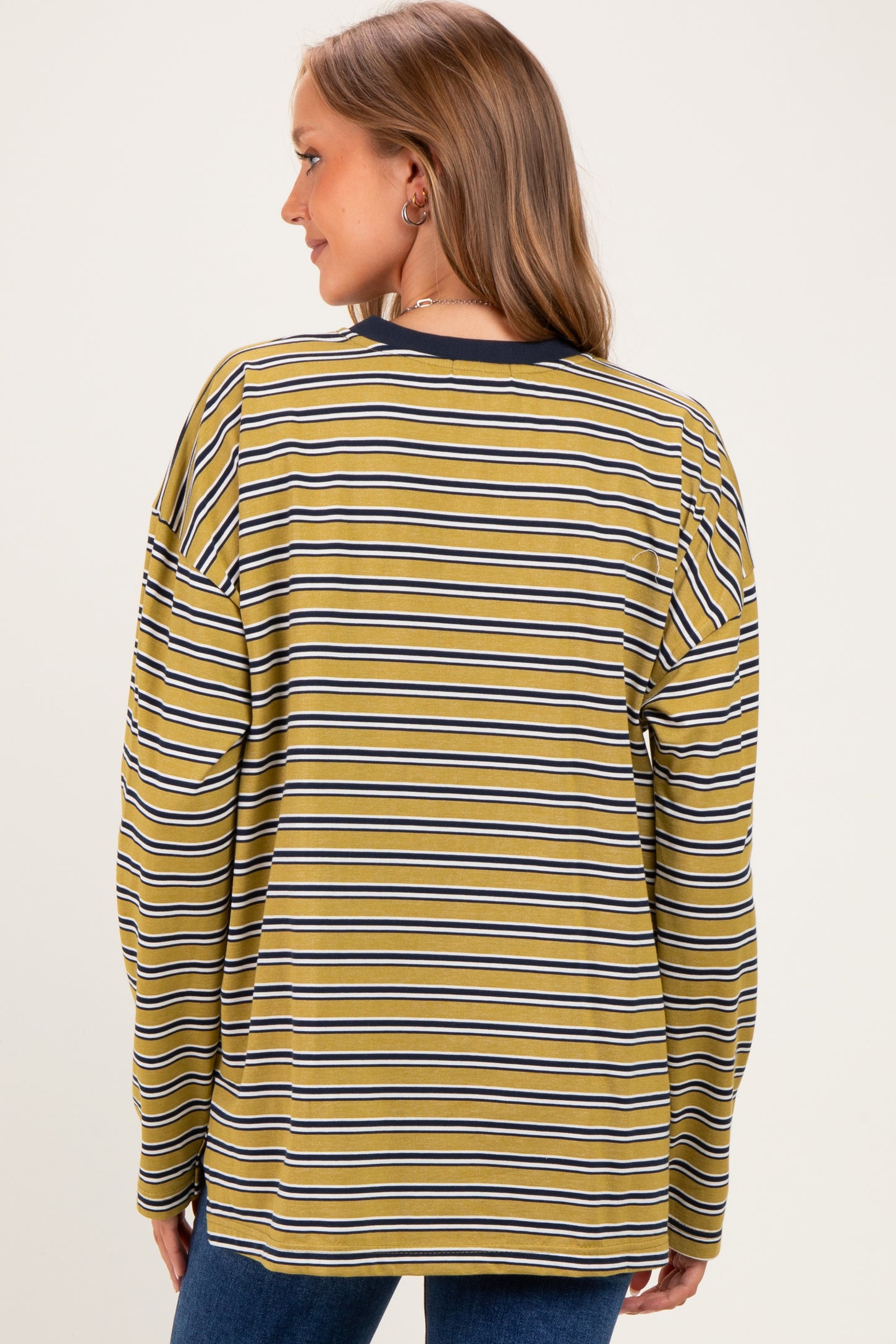 Chartreuse Striped Oversized Crewneck Maternity Long Sleeve Top