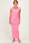 Pink Mesh Ruched Maxi Dress