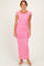 Pink Mesh Ruched Maxi Dress