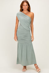 Sage One Shoulder Ruched Maxi Dress