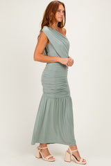 Sage One Shoulder Ruched Maxi Dress