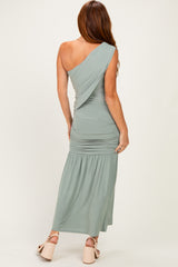 Sage One Shoulder Ruched Maxi Dress