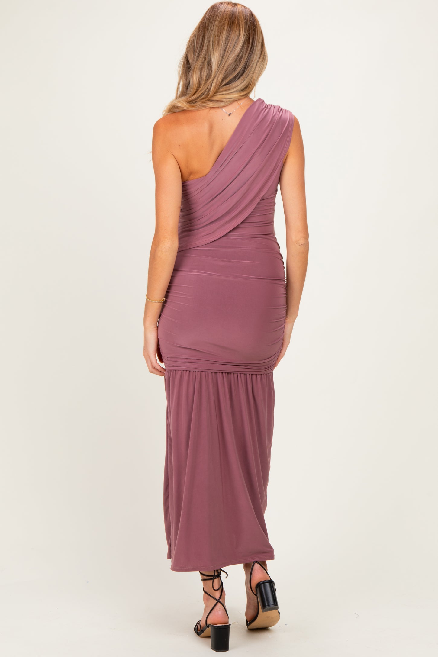 Mauve One Shoulder Ruched Maternity Maxi Dress