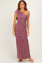 Mauve One Shoulder Ruched Maxi Dress