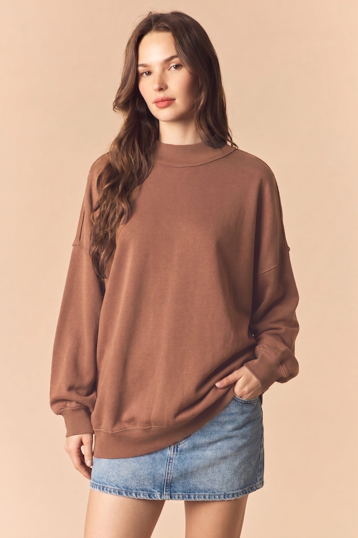 Chocolate Oversized High Neck Sweatshirt