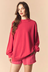 Red Oversized High Neck Sweatshirt