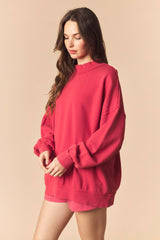 Red Oversized High Neck Sweatshirt
