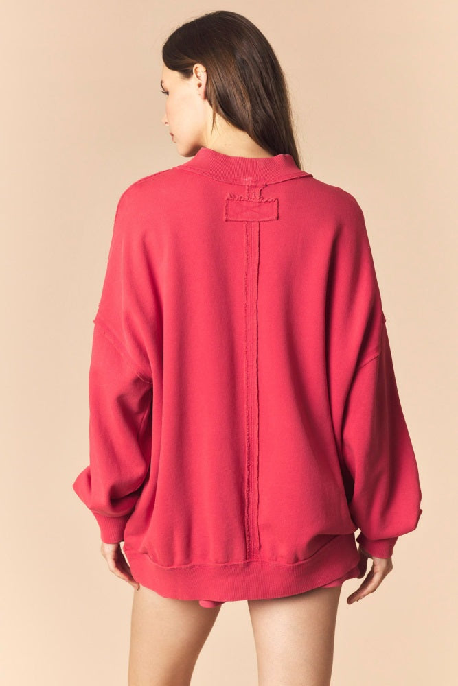 Red Oversized High Neck Sweatshirt