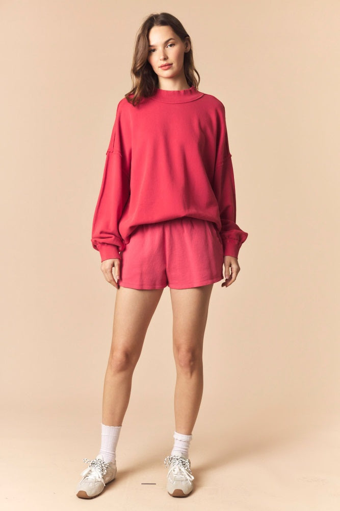Red Oversized High Neck Sweatshirt