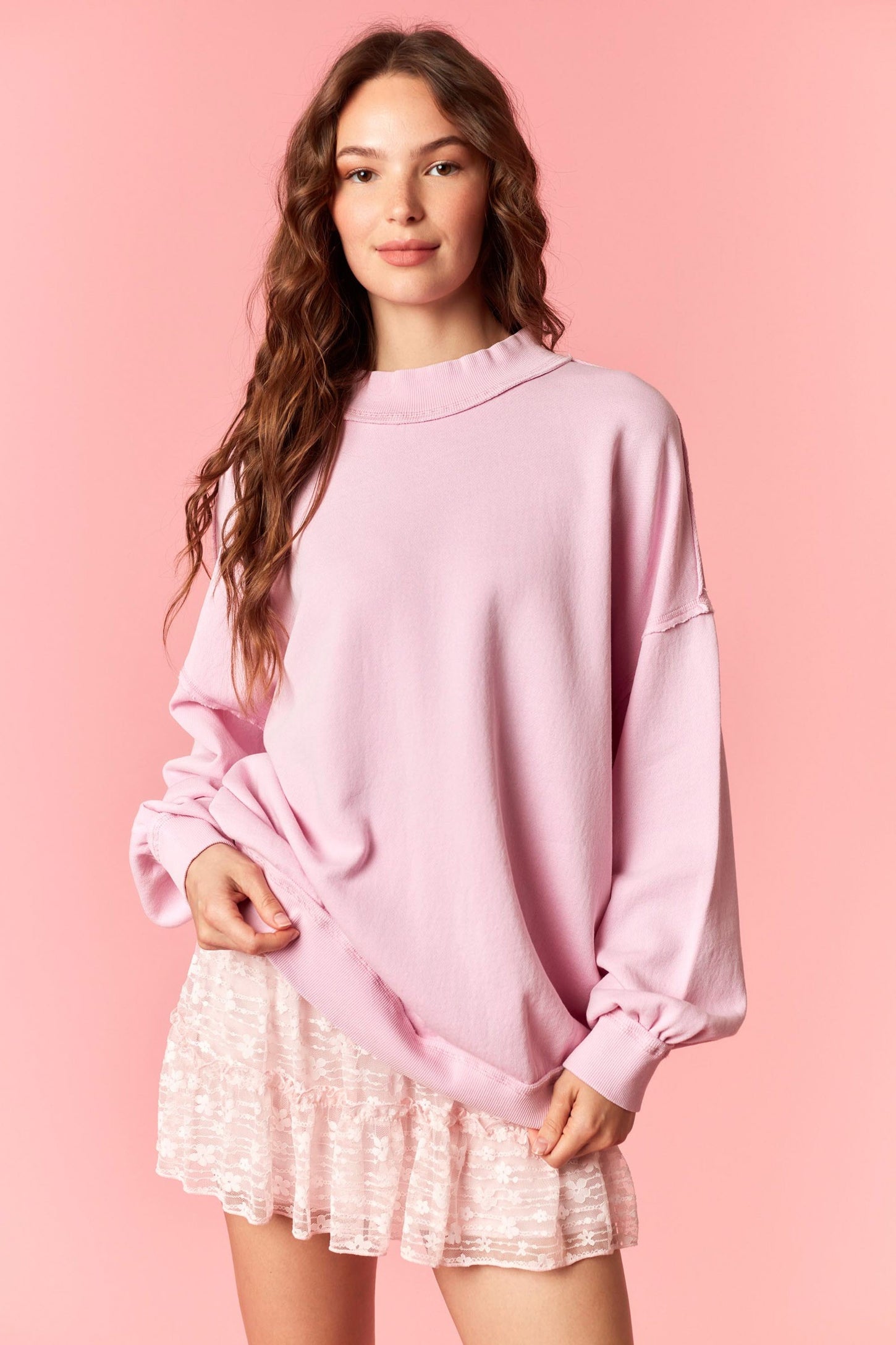 Light Pink Oversized High Neck Maternity Sweatshirt