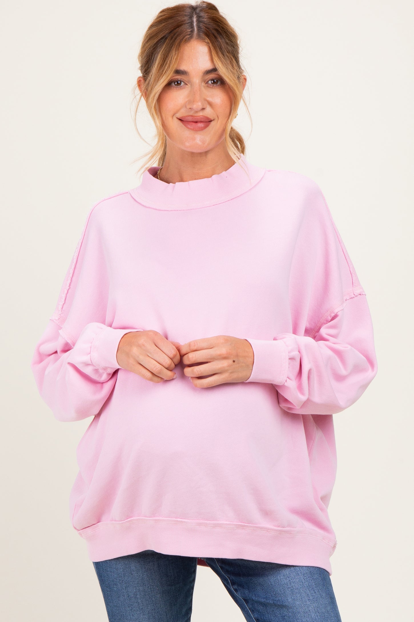 Light Pink Oversized High Neck Maternity Sweatshirt