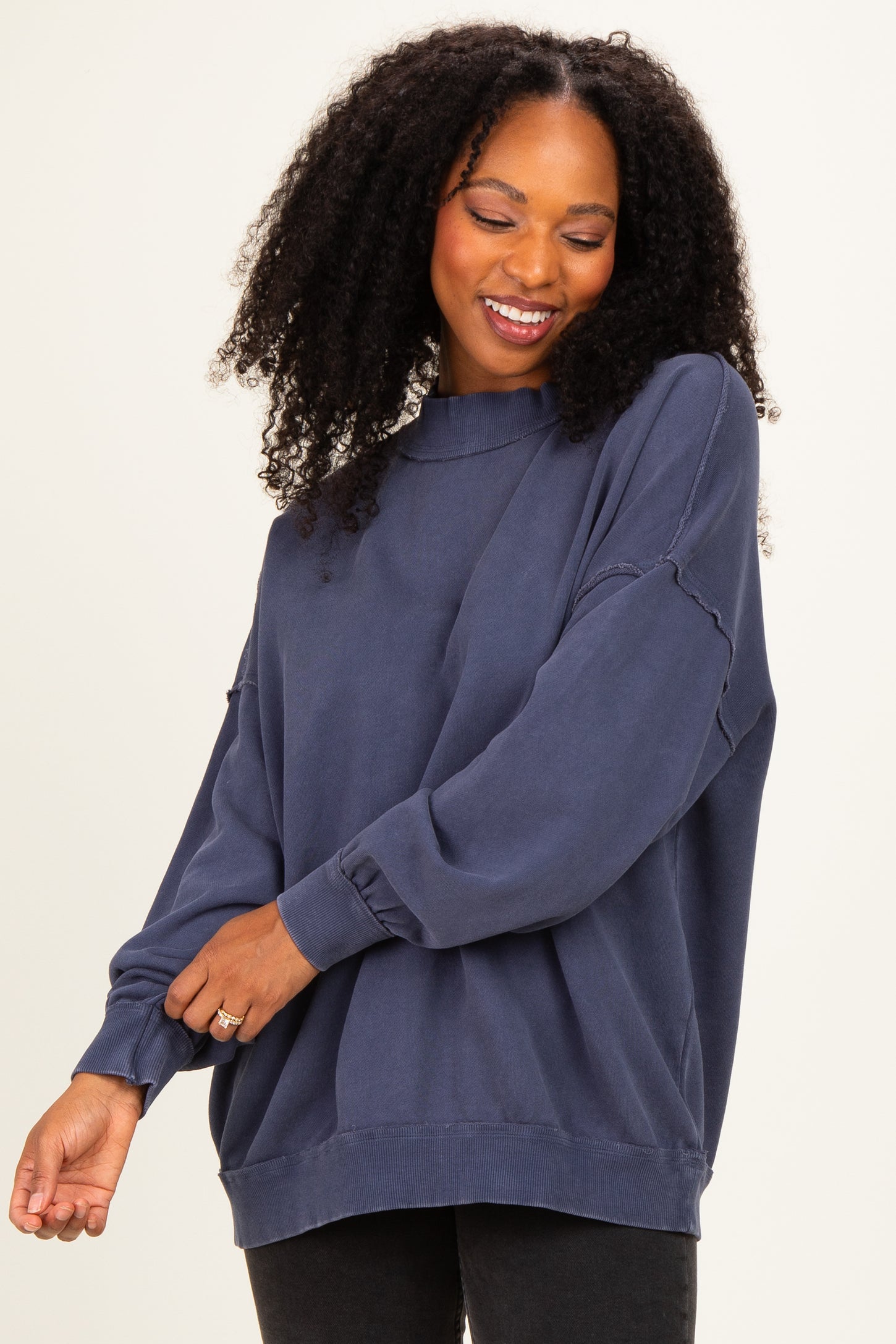 Navy Oversized High Neck Sweatshirt