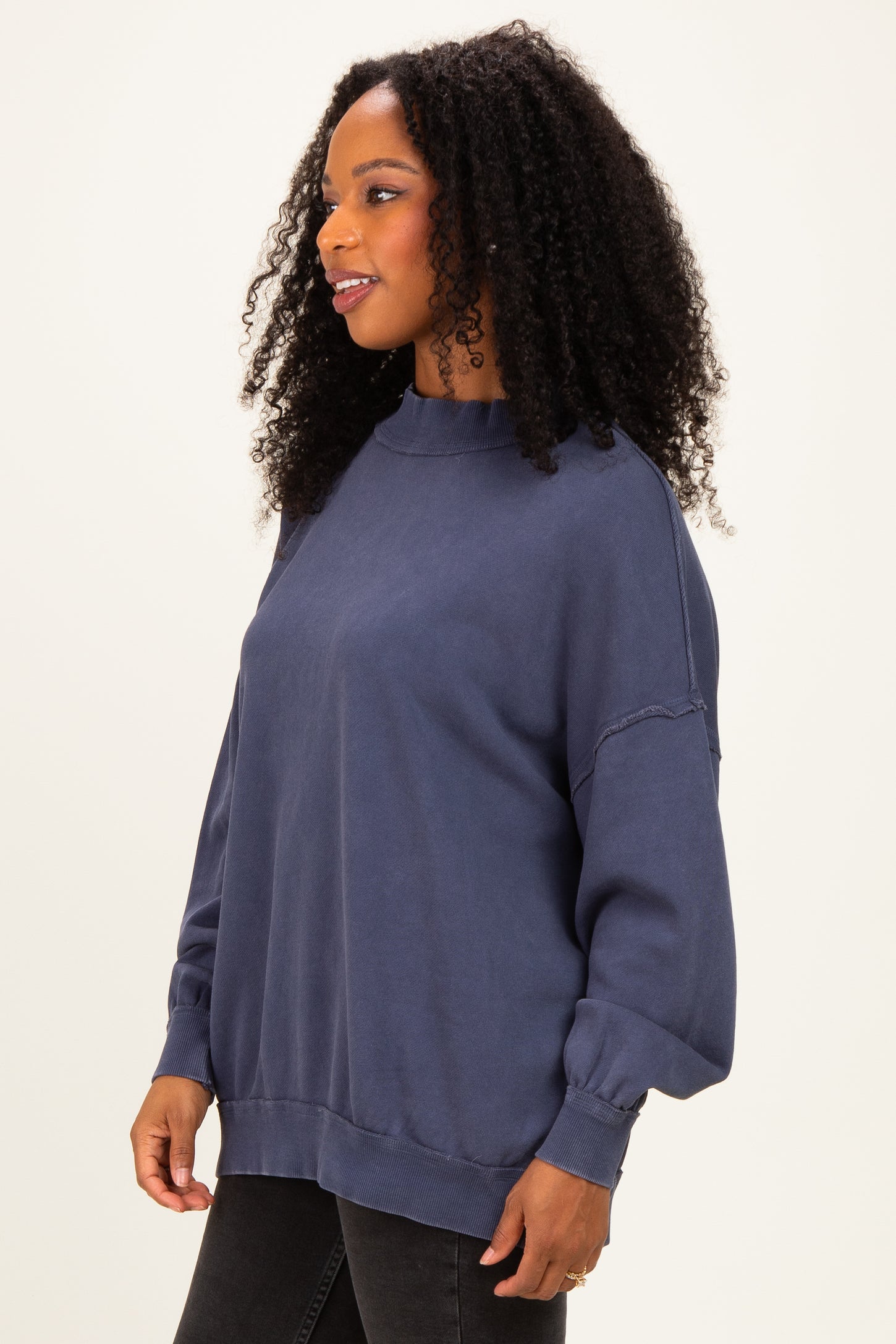 Navy Oversized High Neck Sweatshirt