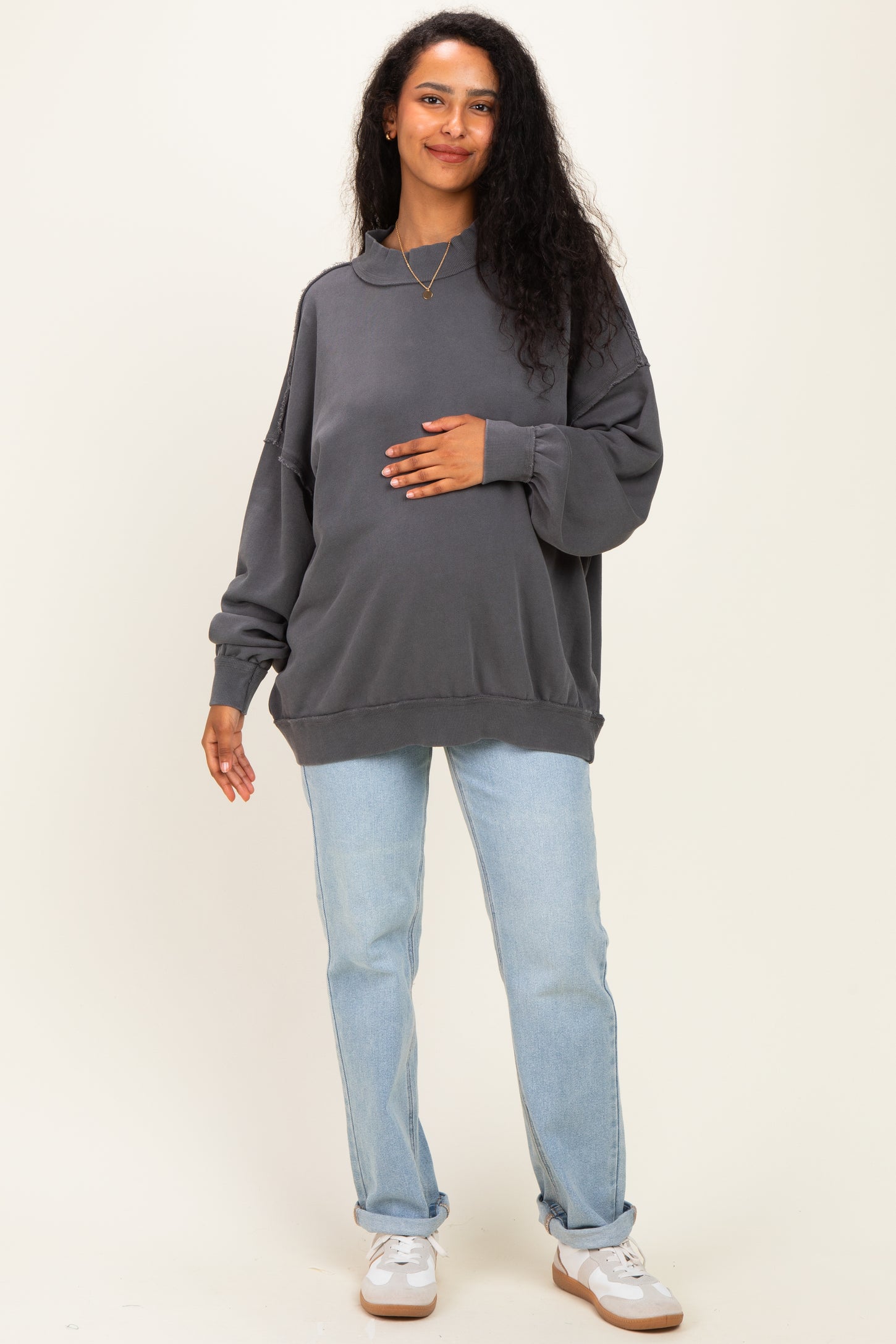 Charcoal Oversized High Neck Maternity Sweatshirt