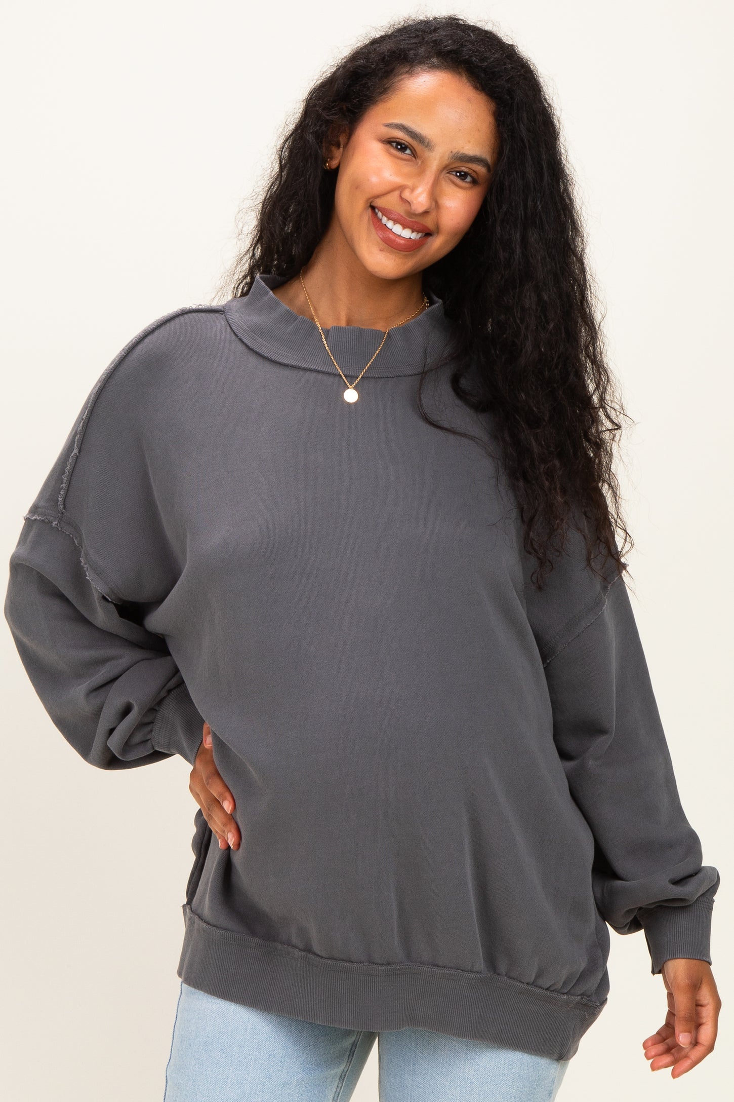 Charcoal Oversized High Neck Maternity Sweatshirt