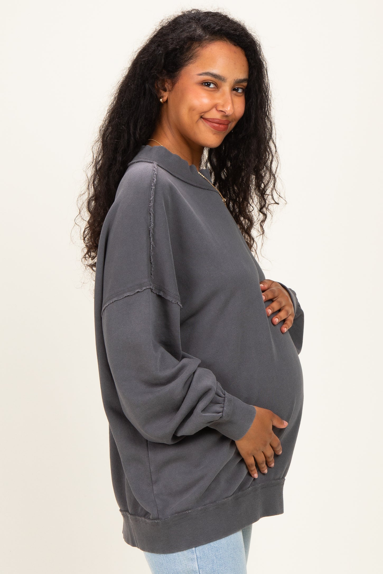 Charcoal Oversized High Neck Maternity Sweatshirt