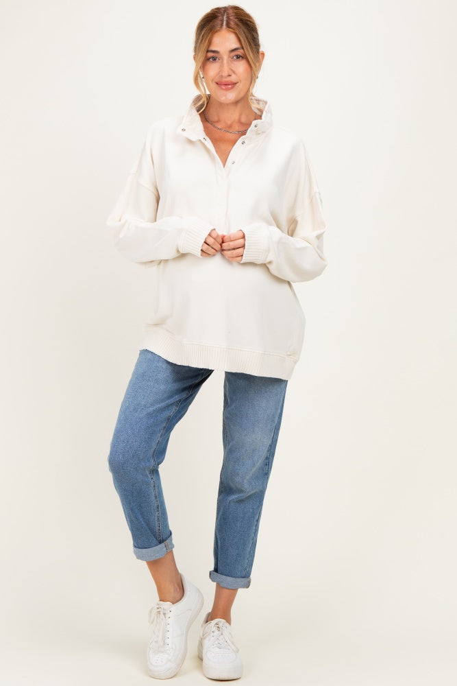 Cream Snap Collar Oversized Maternity Sweatshirt