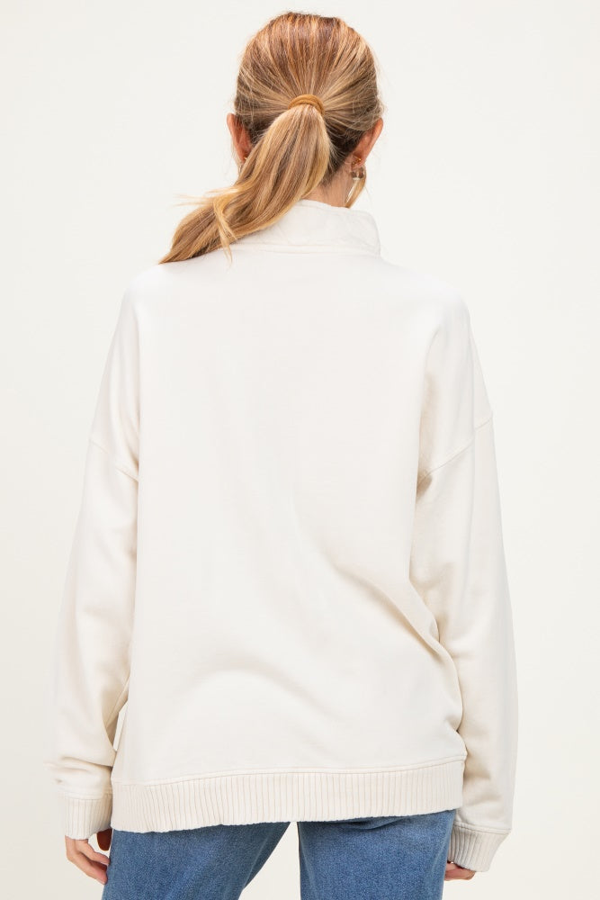 Cream Snap Collar Oversized Maternity Sweatshirt