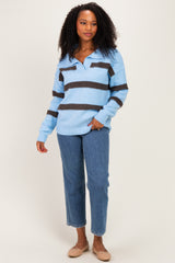 Blue Striped Collared Relaxed Sweater