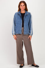 Medium Denim Oversized Zip-Up Track Jacket