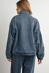Medium Denim Oversized Zip-Up Track Jacket