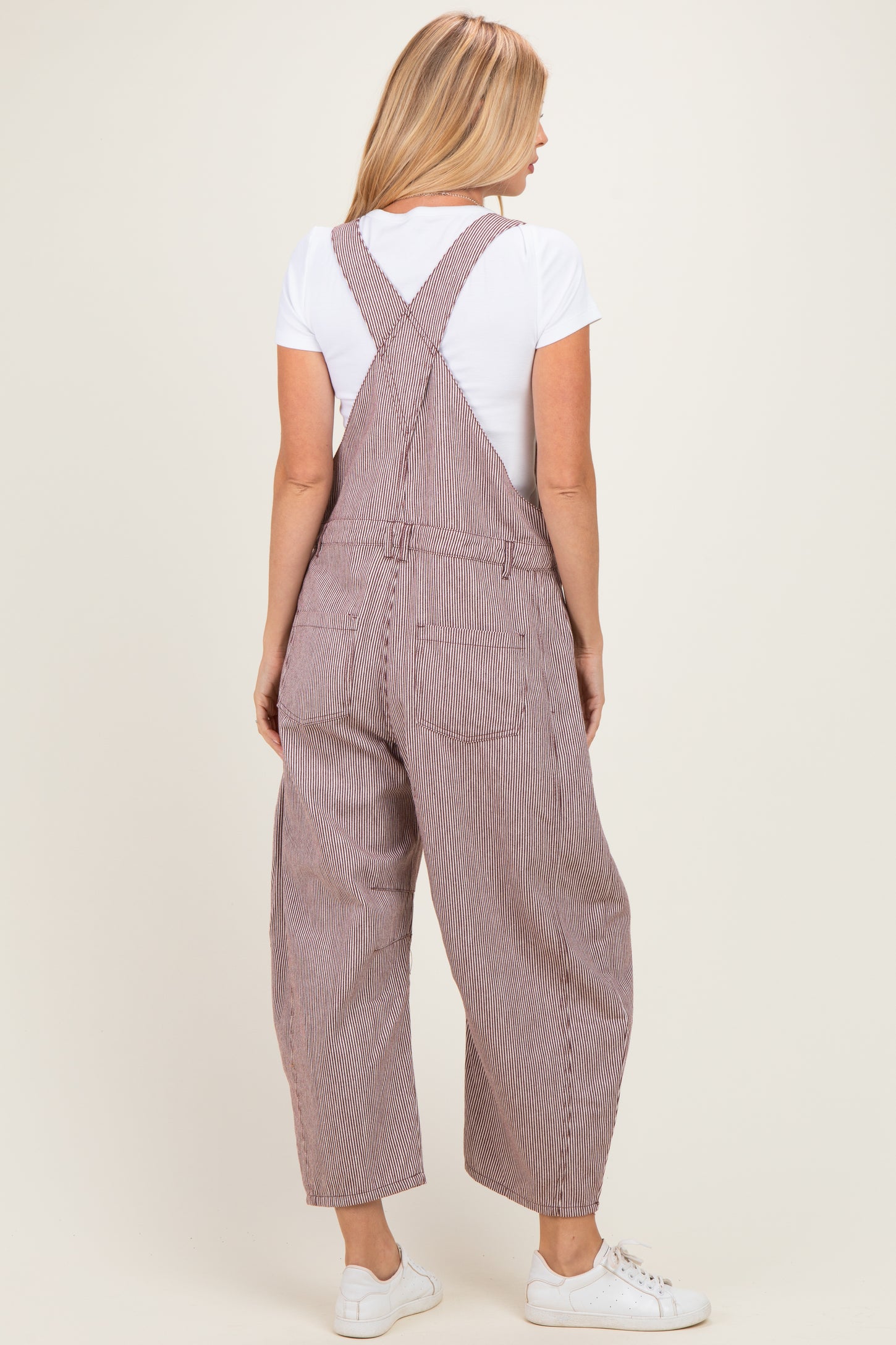 Brown Pinstriped Barrel-Leg Overalls