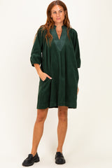 Forest Green Coduroy Contrast Stitched Dress