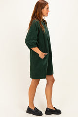 Forest Green Coduroy Contrast Stitched Dress