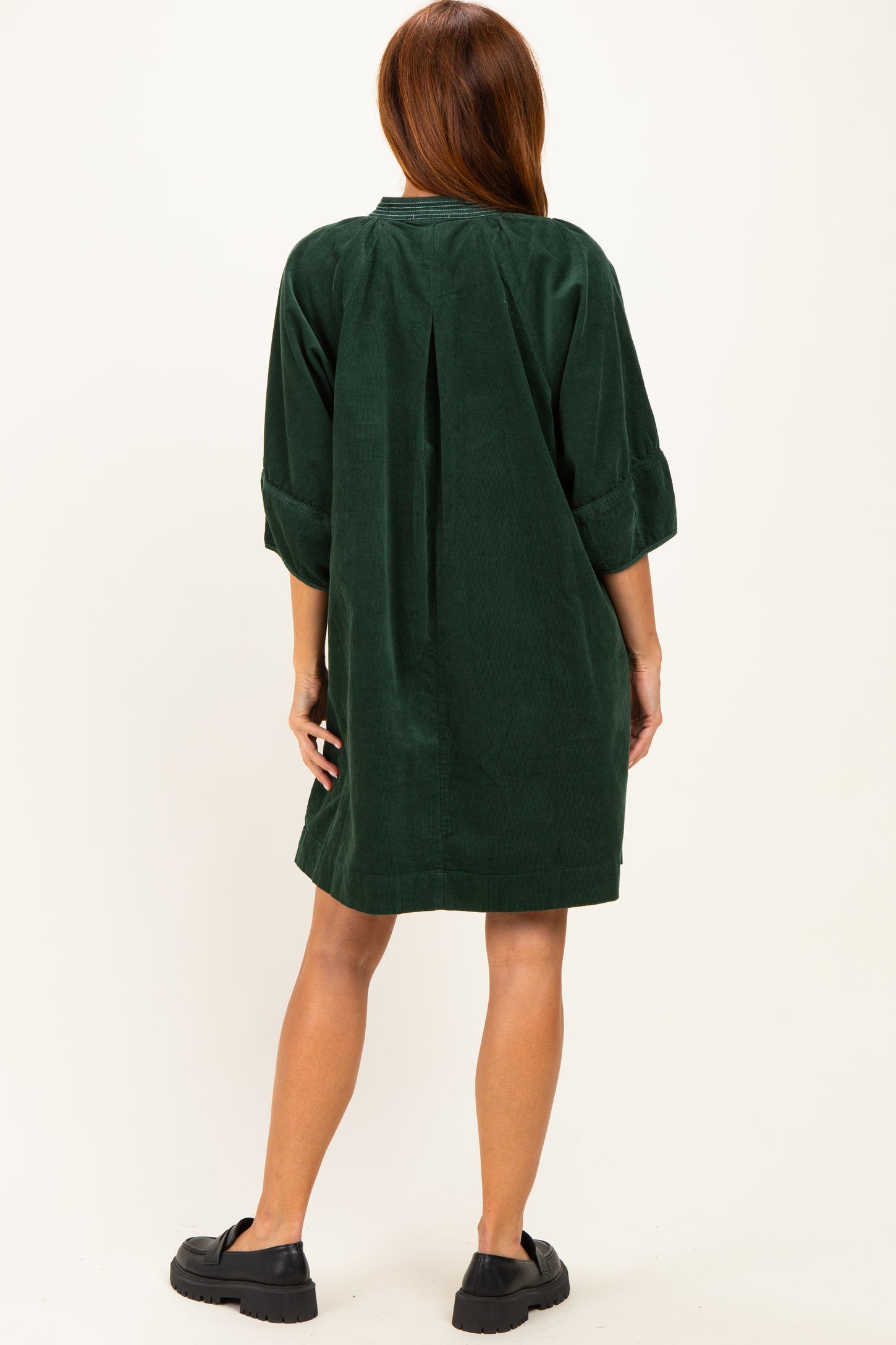 Forest Green Coduroy Contrast Stitched Dress