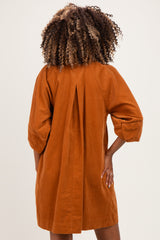 Camel Coduroy Contrast Stitched Maternity Dress