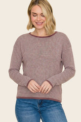 Burgundy Striped Waffle Knit Maternity Sweater
