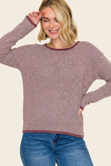 Burgundy Striped Waffle Knit Sweater