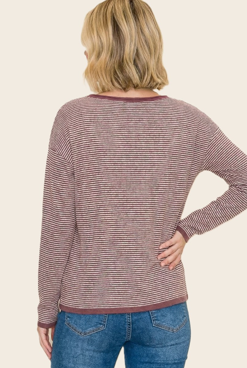 Burgundy Striped Waffle Knit Sweater