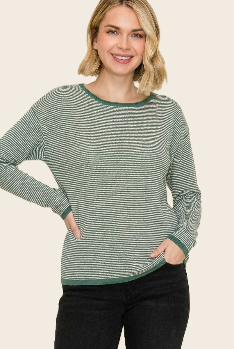Forest Striped Waffle Knit Sweater