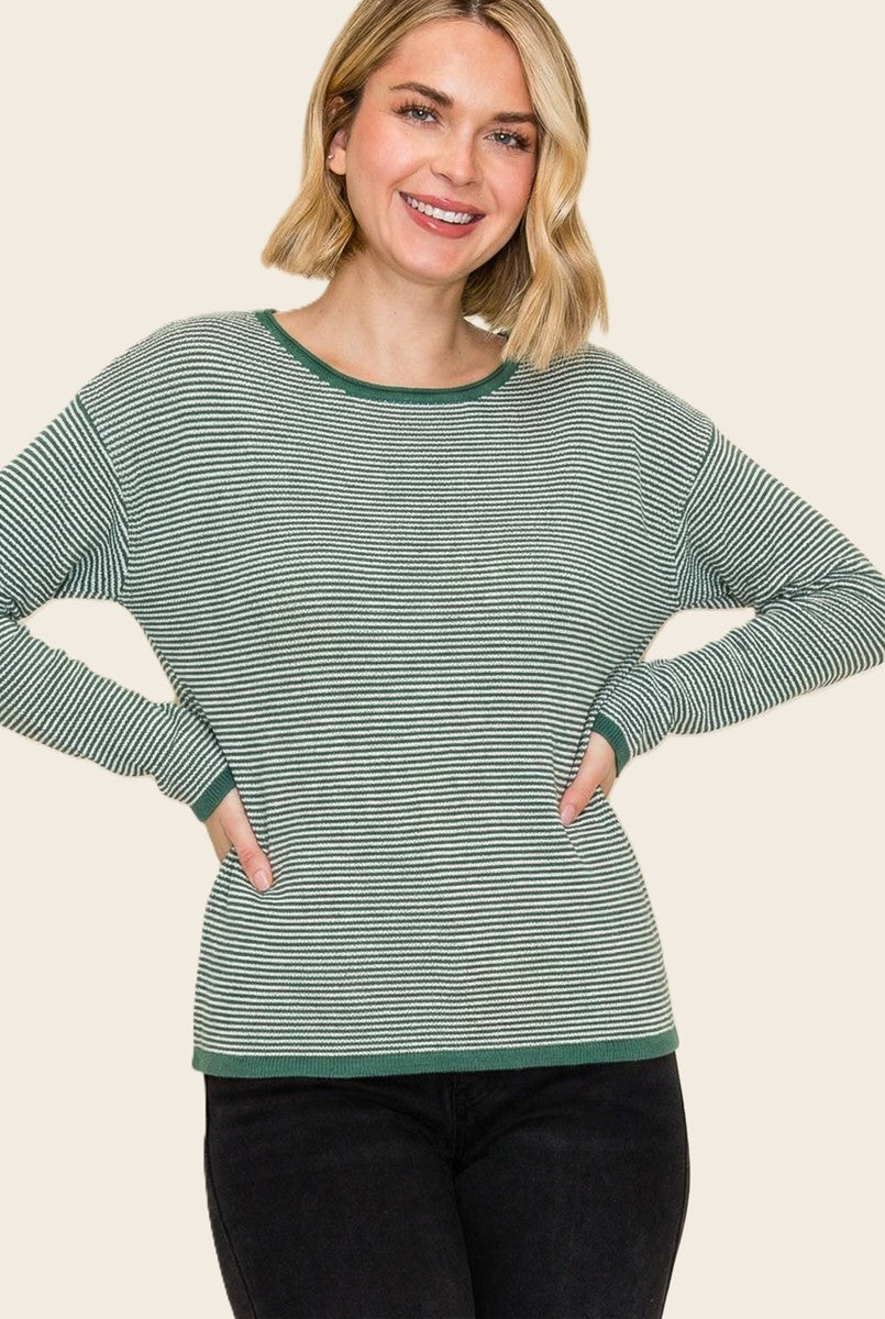 Forest Striped Waffle Knit Sweater