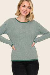 Forest Striped Waffle Knit Sweater