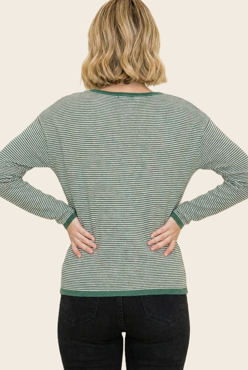 Forest Striped Waffle Knit Sweater
