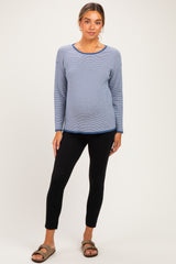 Denim Blue Striped Waffle Knit Maternity Sweater