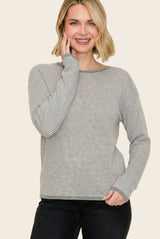 Grey Striped Waffle Knit Sweater