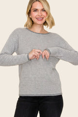 Grey Striped Waffle Knit Sweater