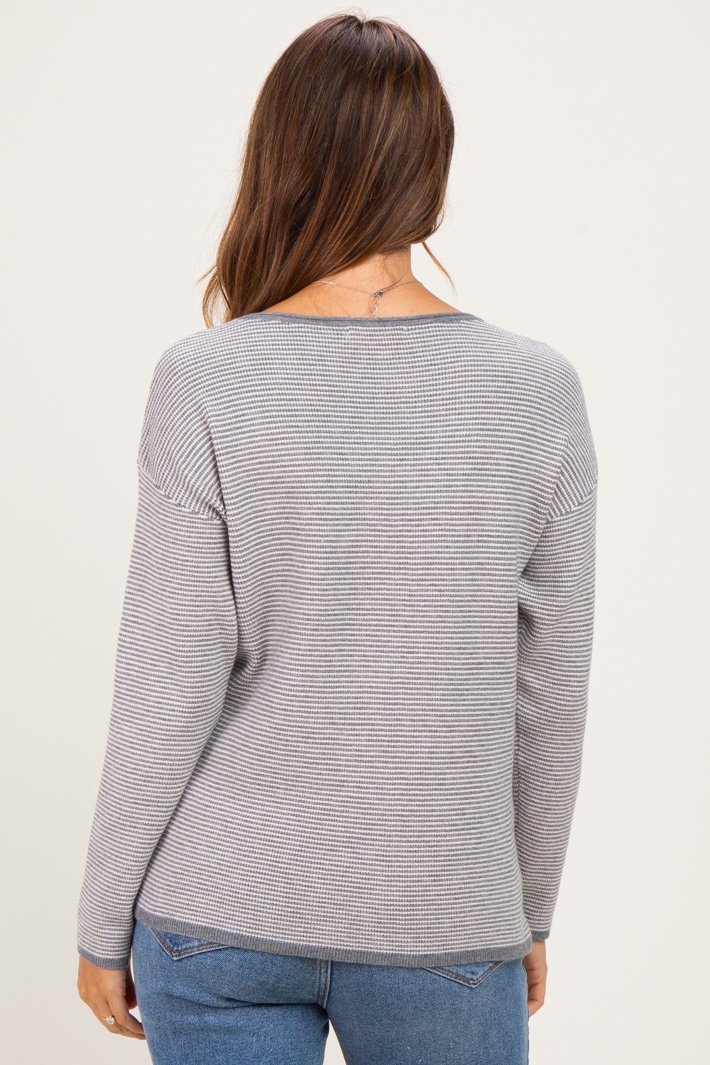 Grey Striped Waffle Knit Maternity Sweater
