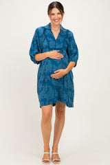 Blue Paisley Puff Sleeve Maternity Dress