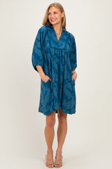 Blue Paisley Puff Sleeve Maternity Dress