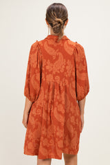 Rust Paisley Puff Sleeve Maternity Dress