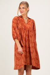 Rust Paisley Puff Sleeve Maternity Dress