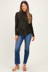 Olive Velvet Floral Mock Neck Maternity Top