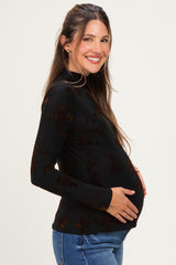 Black Velvet Floral Mock Neck Maternity Top