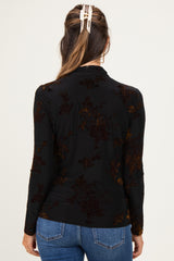 Black Velvet Floral Mock Neck Maternity Top