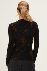 Black Velvet Floral Mock Neck Top